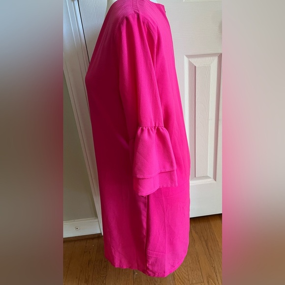 Belongsci Pink Summer V‎ Neck Bell Sleeve Shift Mini Dress Size Small NWOT - Picture 7 of 11